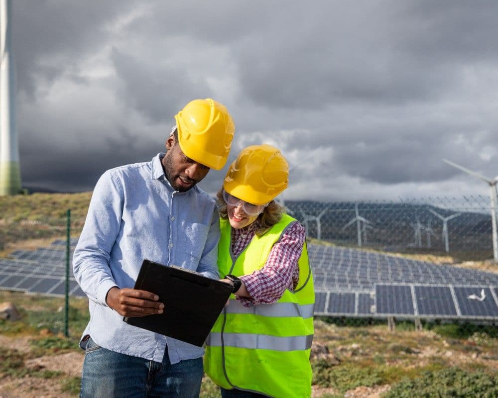 ingenieros observando rendimiento de energia solar y eolica como parte de estrategia de eficiencia energetica.jpg